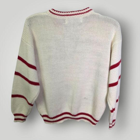Vintage Diane Von Furstenberg Geometric Knit Sweater White Red Size Small - Picture 3 of 9